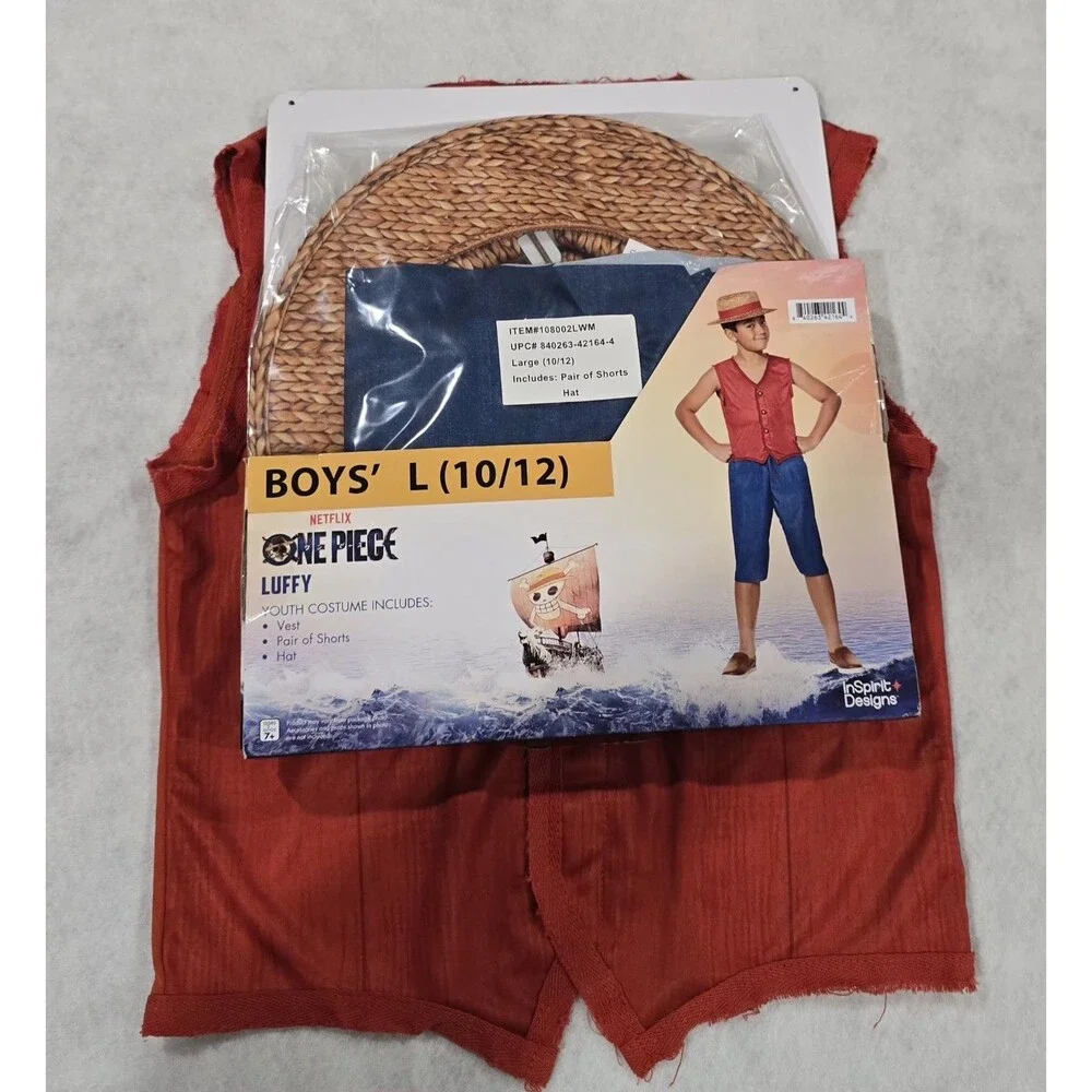NEW Netflix One Piece Monkey D. Luffy Child Costume Vest Shorts Hat Large 10/12